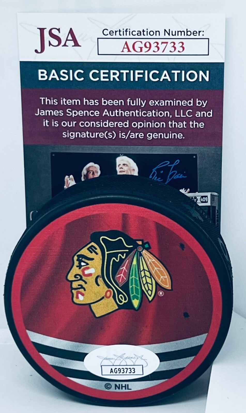 Ed Belfour signed Chicago Blackhawks Reverse Retro Puck autographed W/ HOF JSA