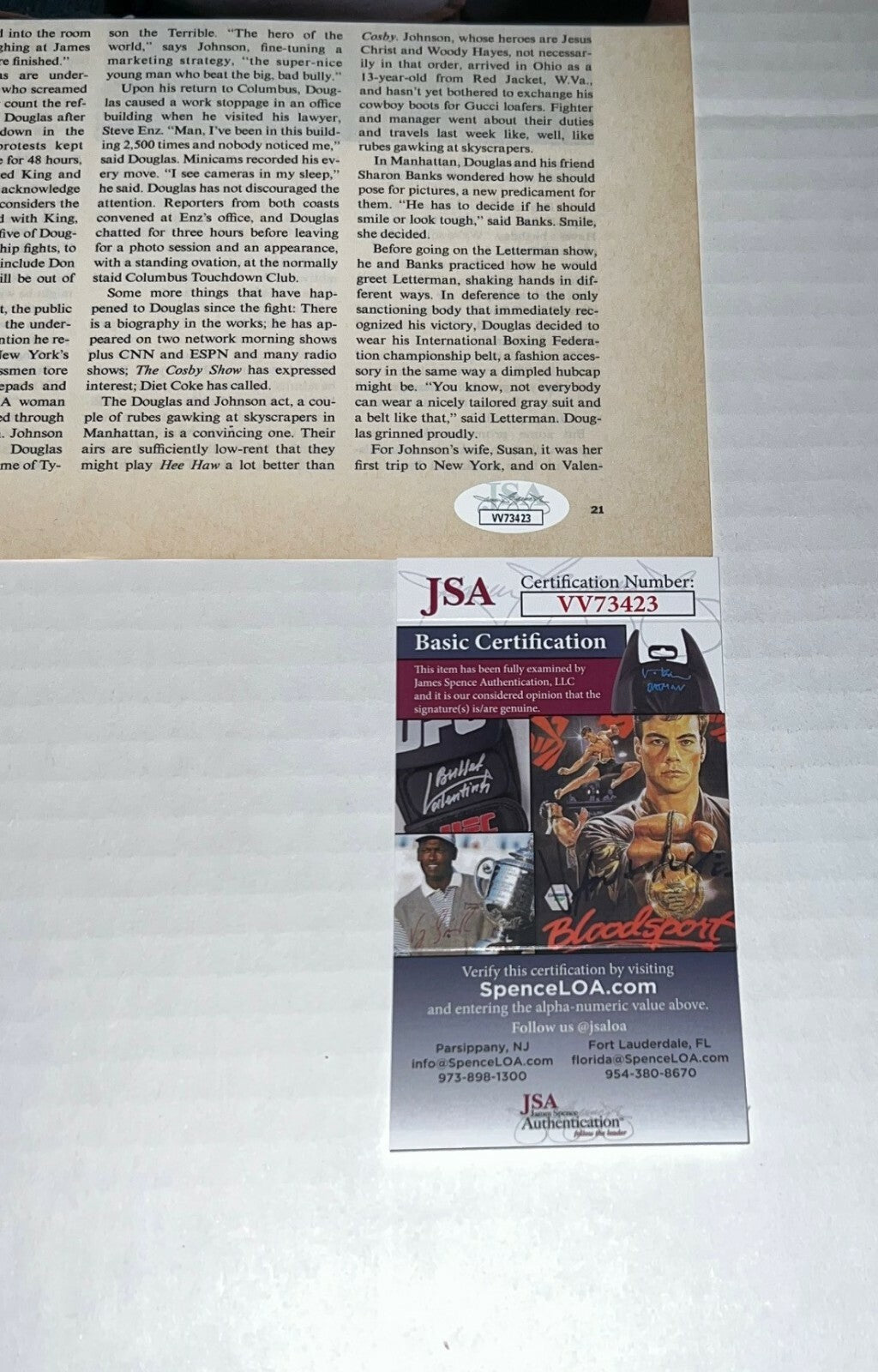 Buster Douglas signed Magazine Page Boxing Champ autographed 4 JSA