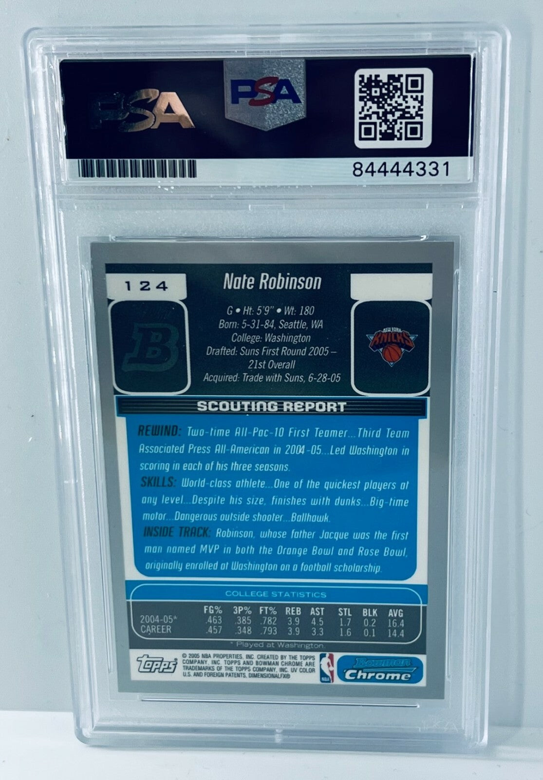 Nate Robinson signed 2005-06 Bowman Chrome #124 Rookie Card RC PSA/DNA Slabbed
