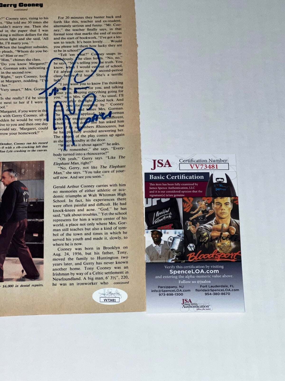 Gerry Cooney signed Boxing Magazine Page autographed 7 JSA