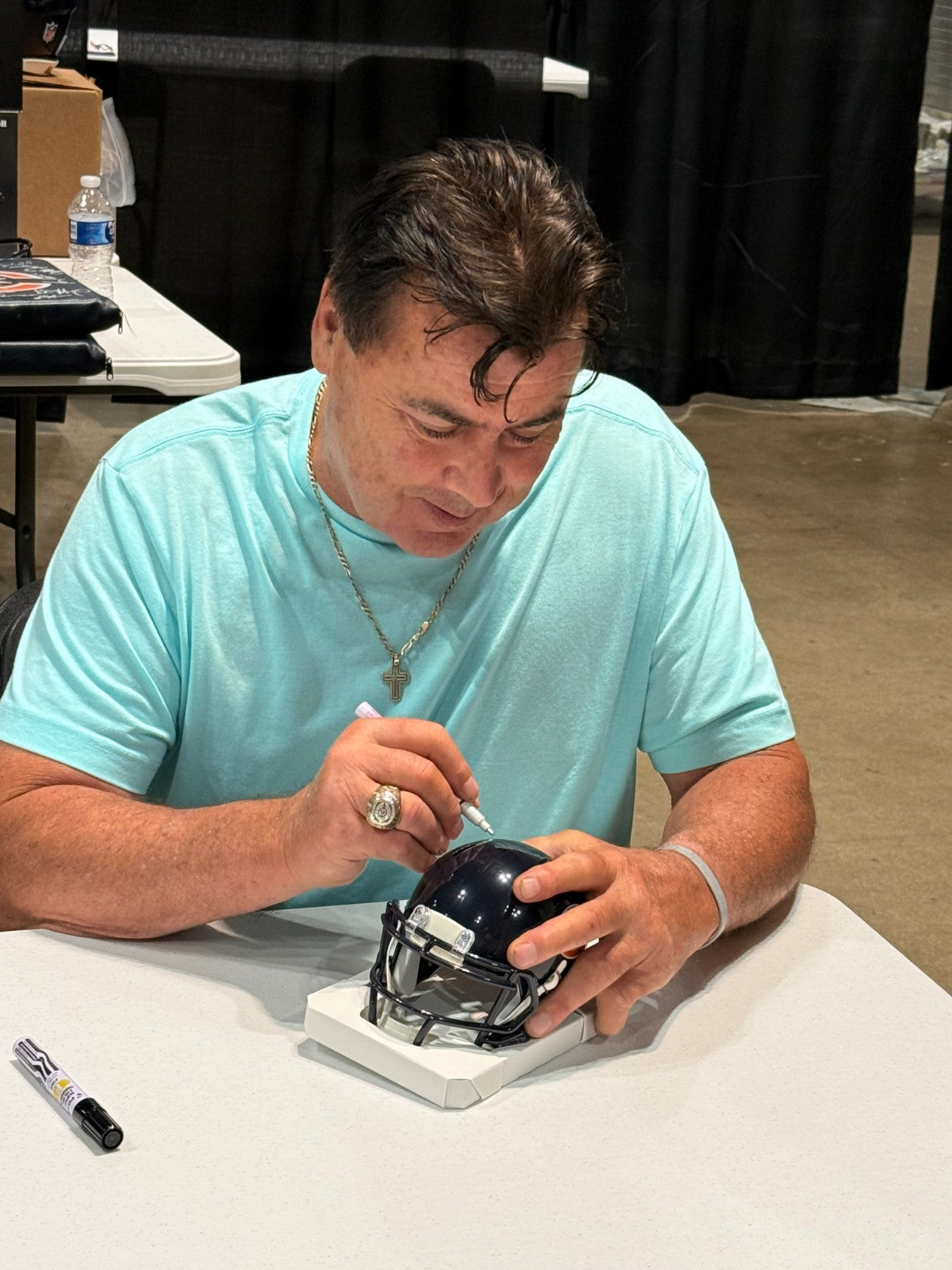 Dan Rains signed Chicago Bears mini helmet W/ SB XX Inscrip Beckett Witness COA