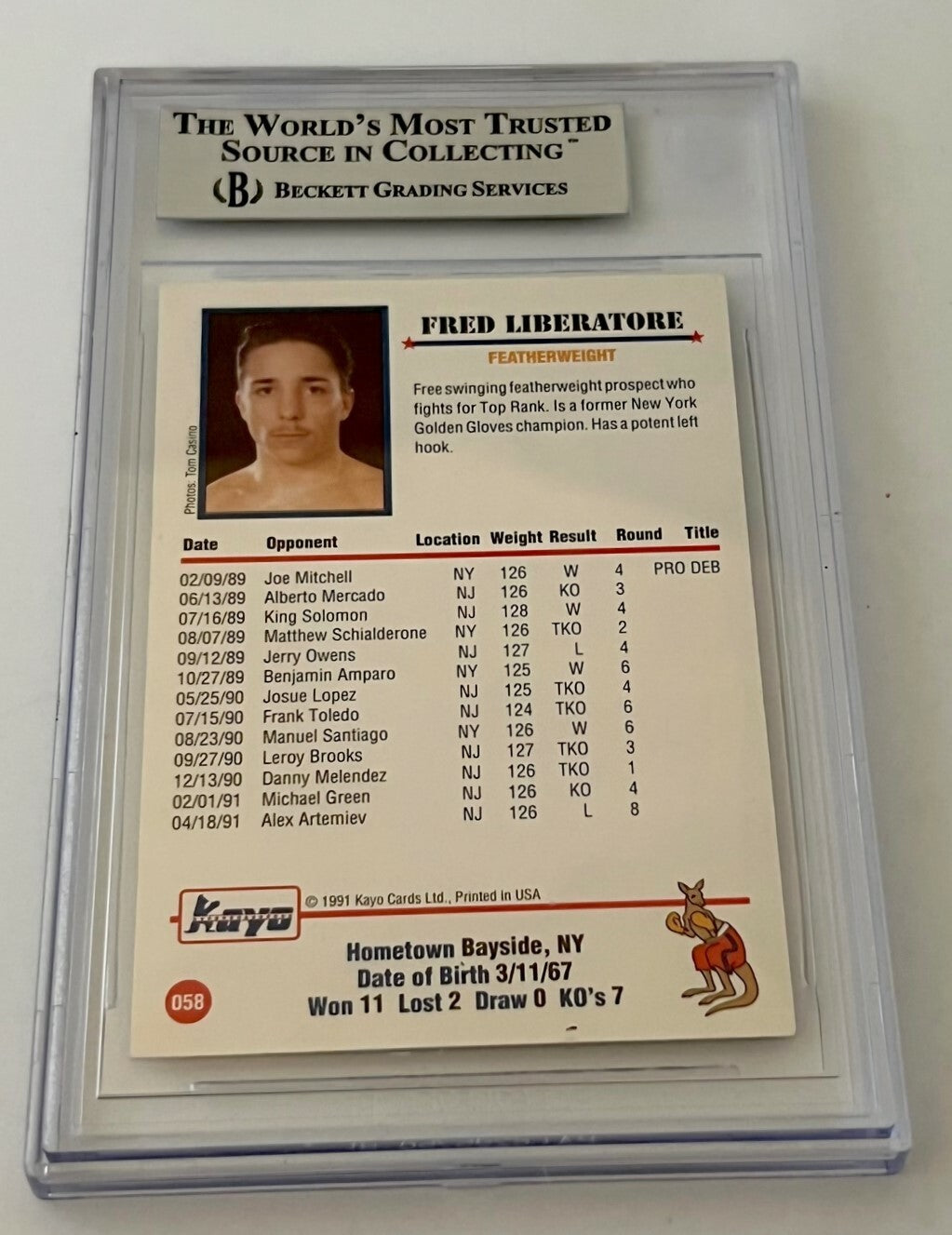 Fred Liberatore Boxing signed 1991 Kayo #58 Card autographed Beckett Slabbed #2