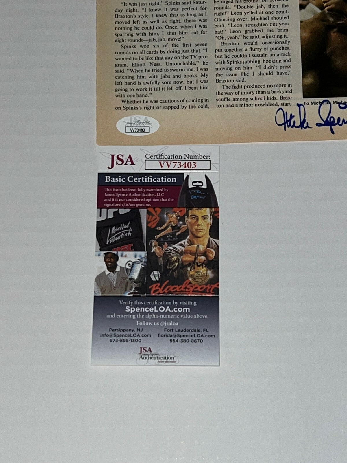 Michael Spinks Jinx signed Magazine Page Boxing Champ autographed 5 JSA