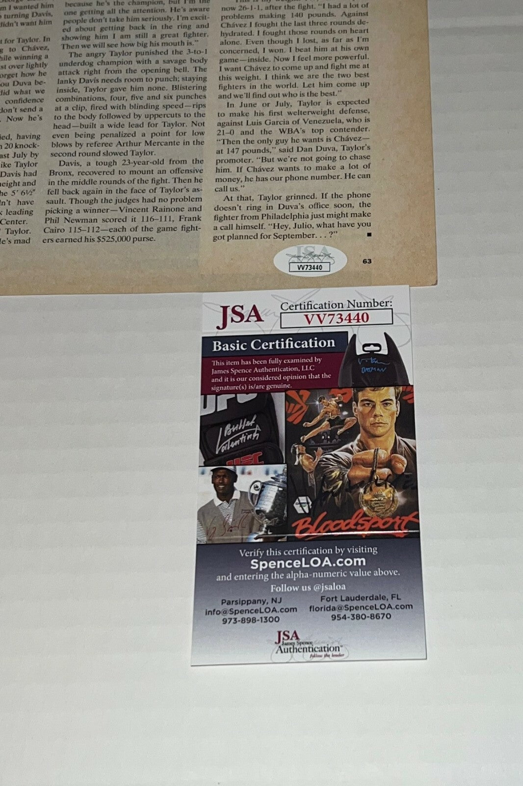 Meldrick Taylor signed Magazine Page Boxing Champ autographed JSA