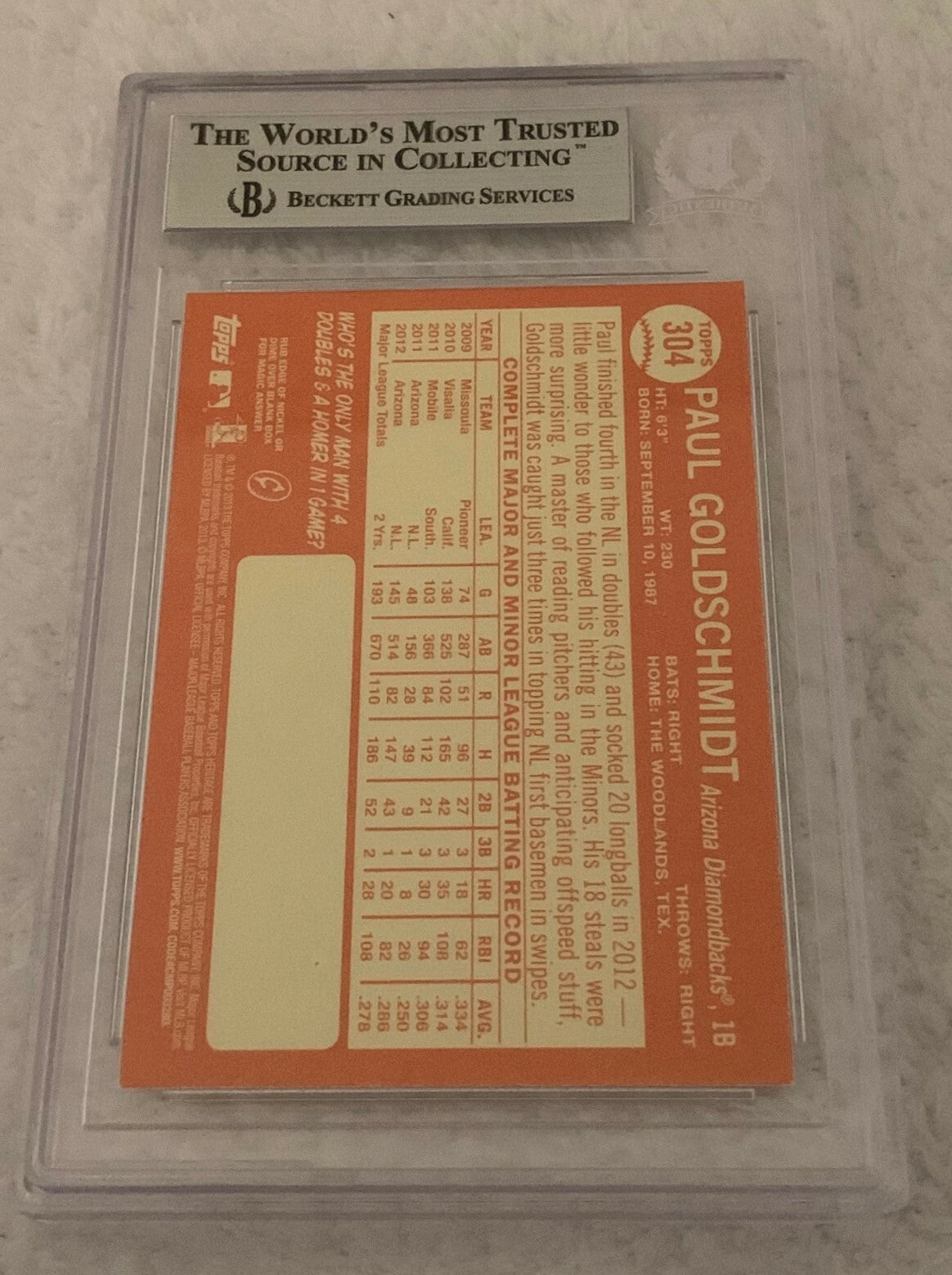 Paul Goldschmidt Diamondbacks signed 2013 Topps Heritage #304 Card BAS Beckett