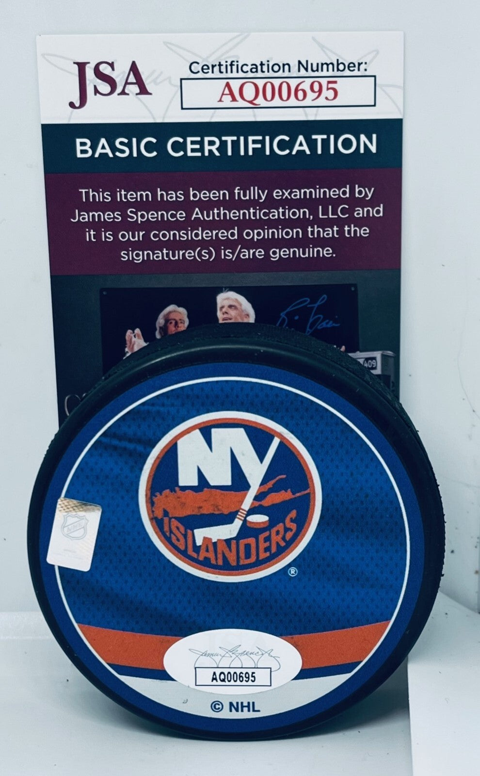 Chico Resch signed New York Islanders Reverse Retro Puck autographed JSA