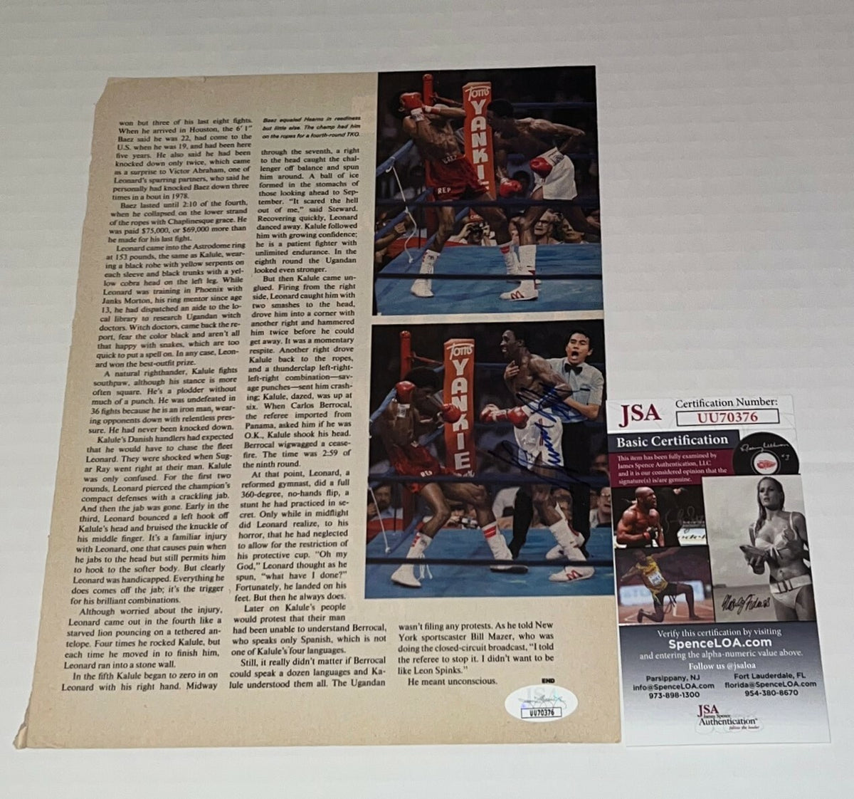Thomas Hearns The Hitman signed Magazine Page Boxing Champ autographed 5 JSA