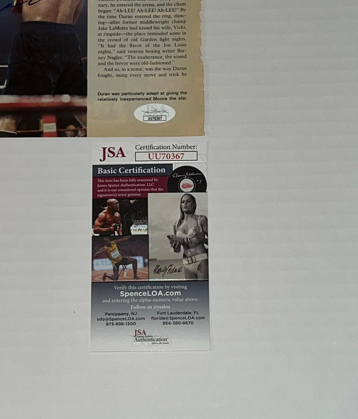 Roberto Duran signed Magazine Page Boxing Champ autographed 2 JSA