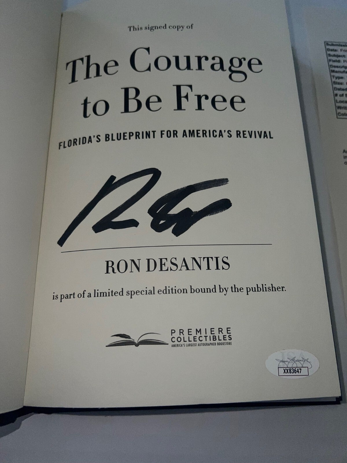 Ron DeSantis signed The Courage To Be Free First Edition Book JSA LOA