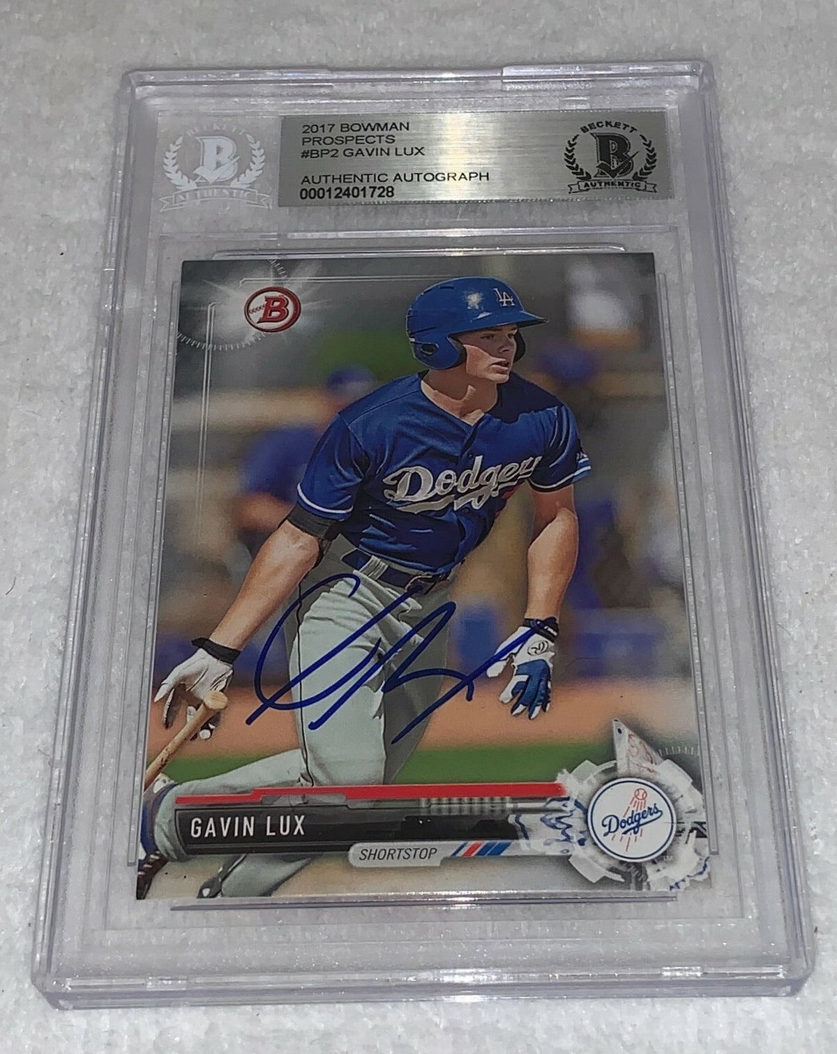 Gavin Lux LA Dodgers signed 2017 Bowman Prospects Rookie Card BAS Beckett