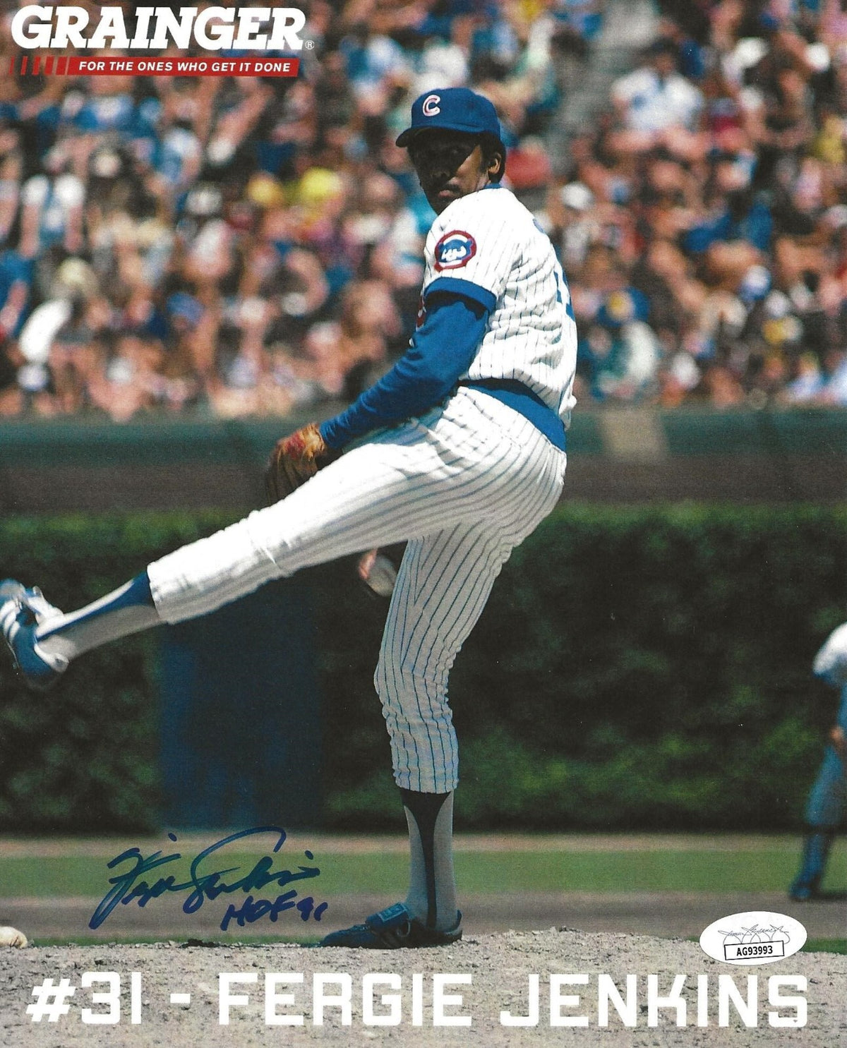 Fergie Jenkins signed Chicago Cubs 8x10 photo autographed W/ HOF Inscription JSA