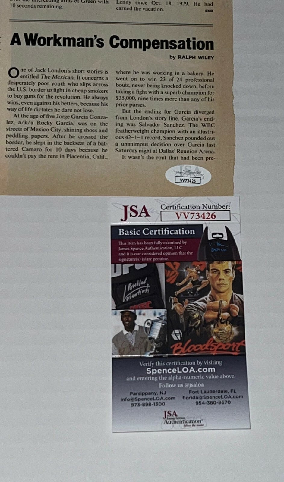 Ray Mancini Boom Boom signed Magazine Page Boxing Champ autographed 3 JSA