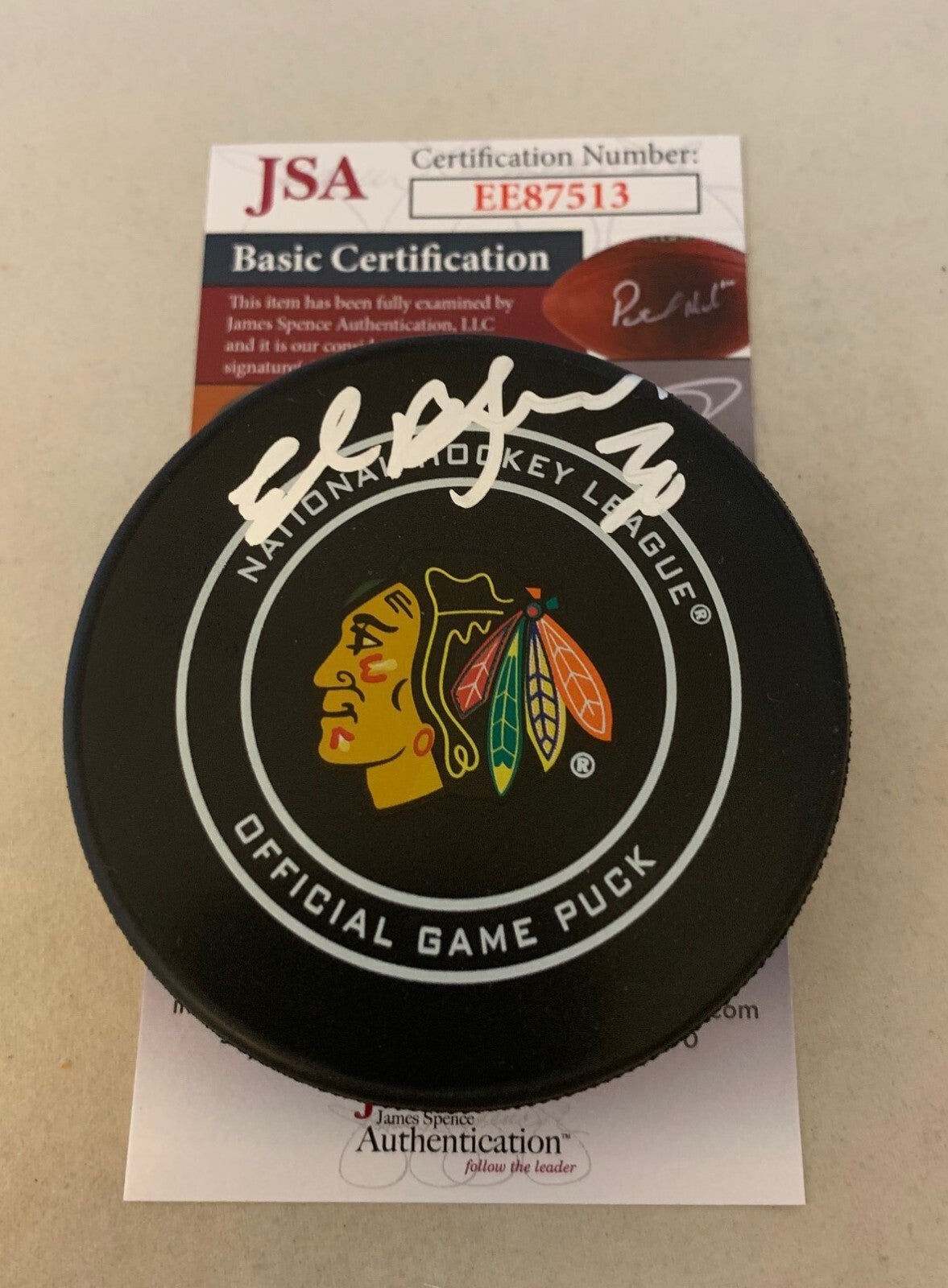 Ed Belfour signed Chicago Blackhawks Official Game Puck autographed Hawks JSA  