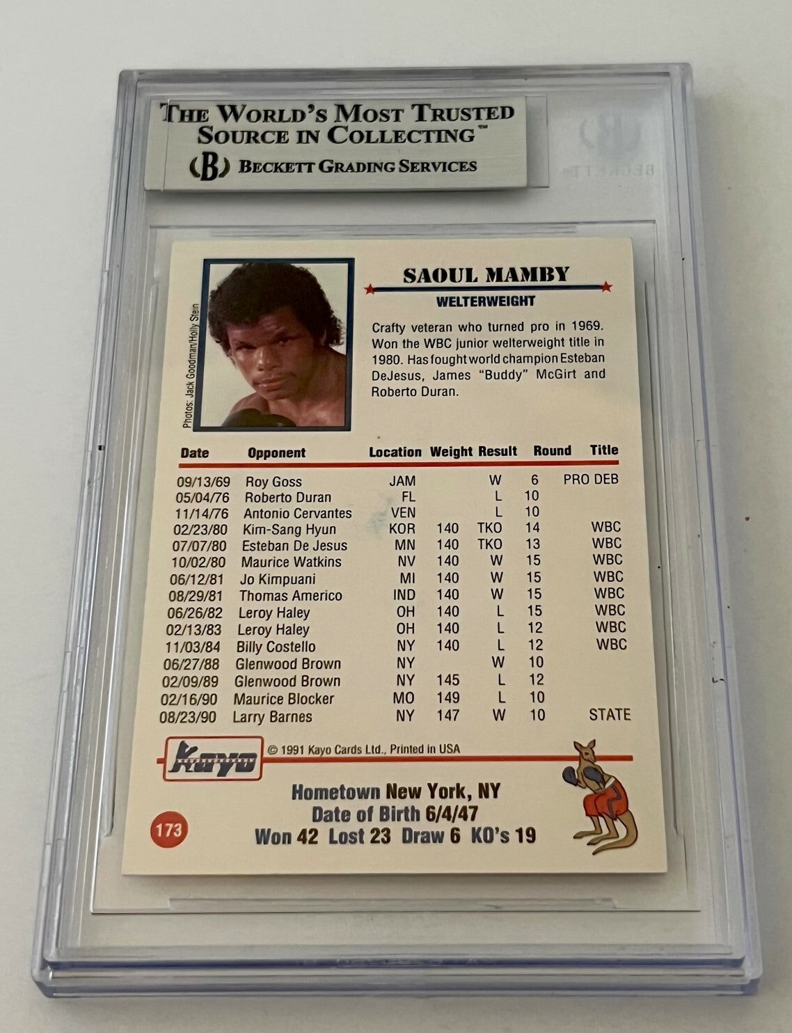 Saoul Mamby Boxing signed 1991 Kayo #173 Card autographed Beckett Slabbed #2