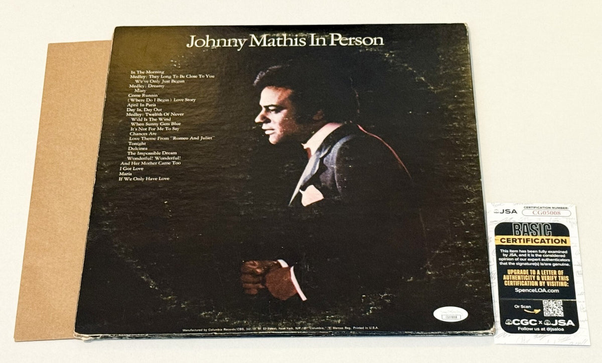 Johnny Mathis signed Johnny Mathis In Person Album Vinyl autographed JSA COA