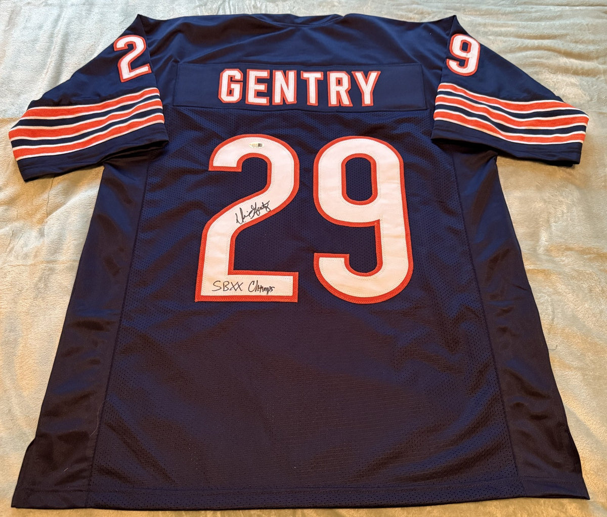 Dennis Gentry Chicago Bears signed Custom jersey + SB XX autographed JSA Witness