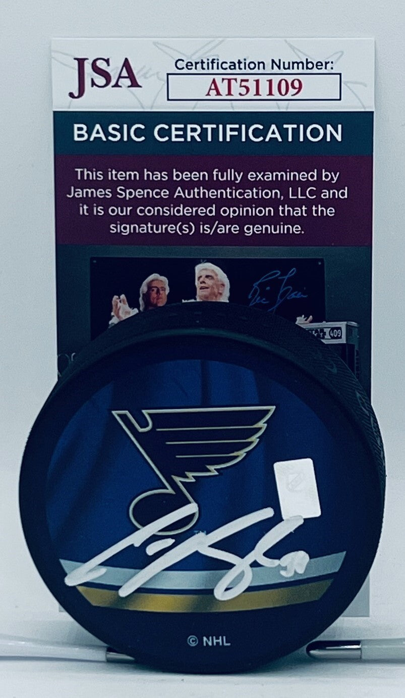 Colton Parayko signed St. Louis Blues Reverse Retro Puck autographed JSA