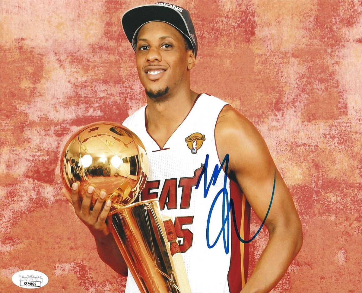 Mario Chalmers signed Miami Heat Championship Trophy 8x10 photo autographed JSA