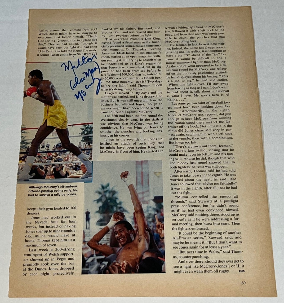 Milton McCrory signed Boxing Magazine Page autographed 