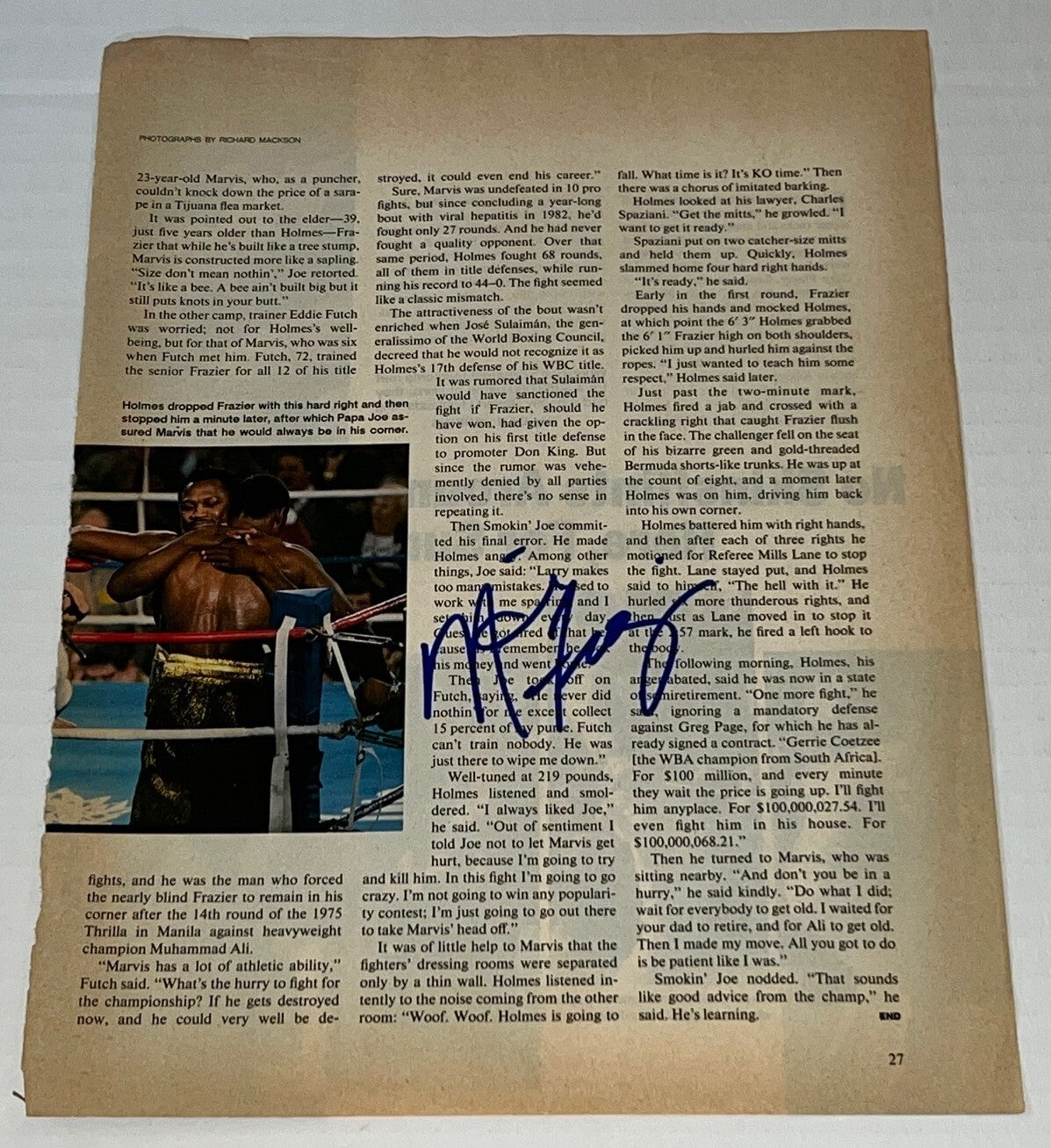 Marvis Frazier signed Boxing Magazine Page autographed 2 