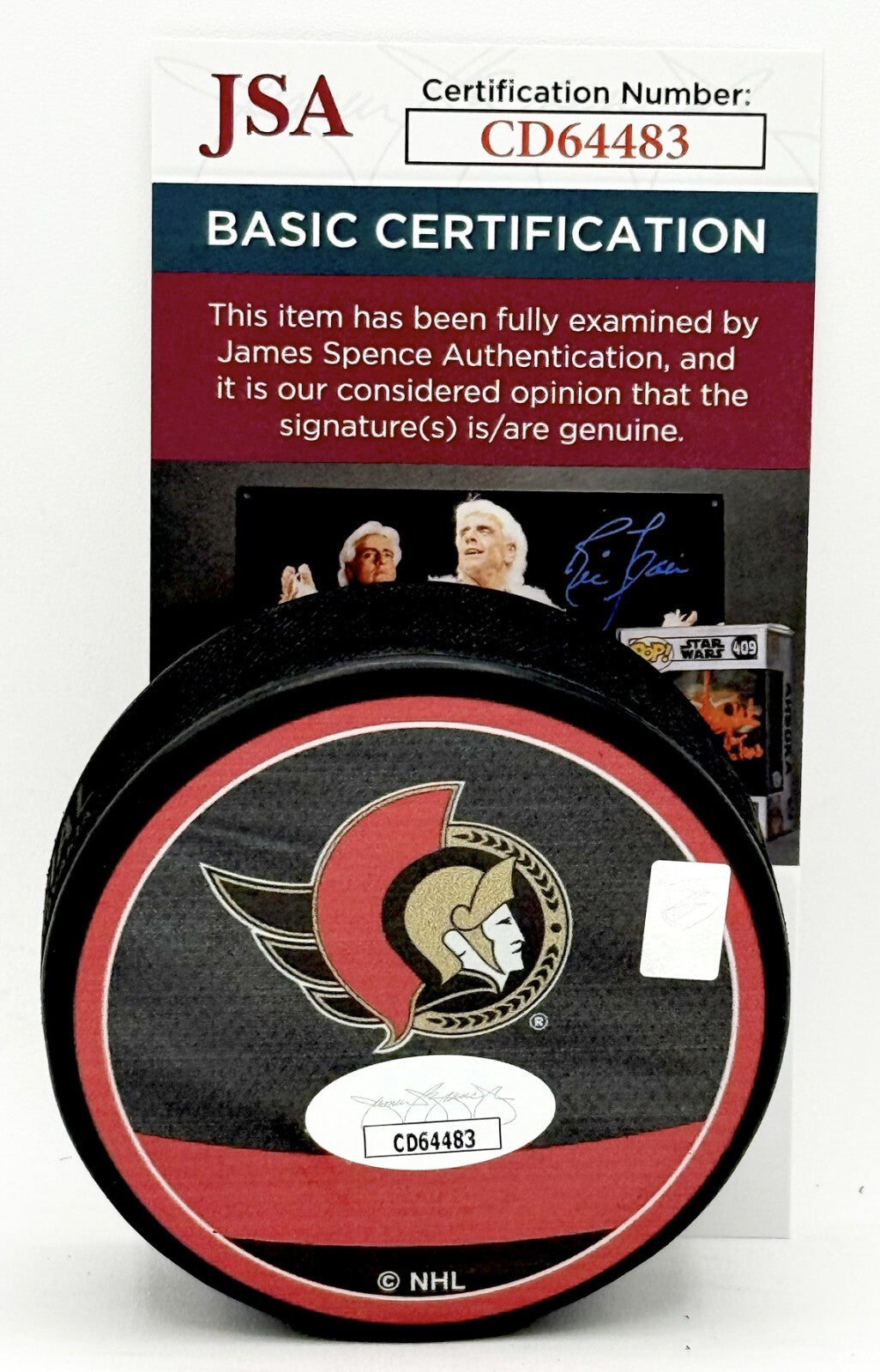 Jake Sanderson signed Ottawa Senators Reverse Retro Puck autographed JSA COA