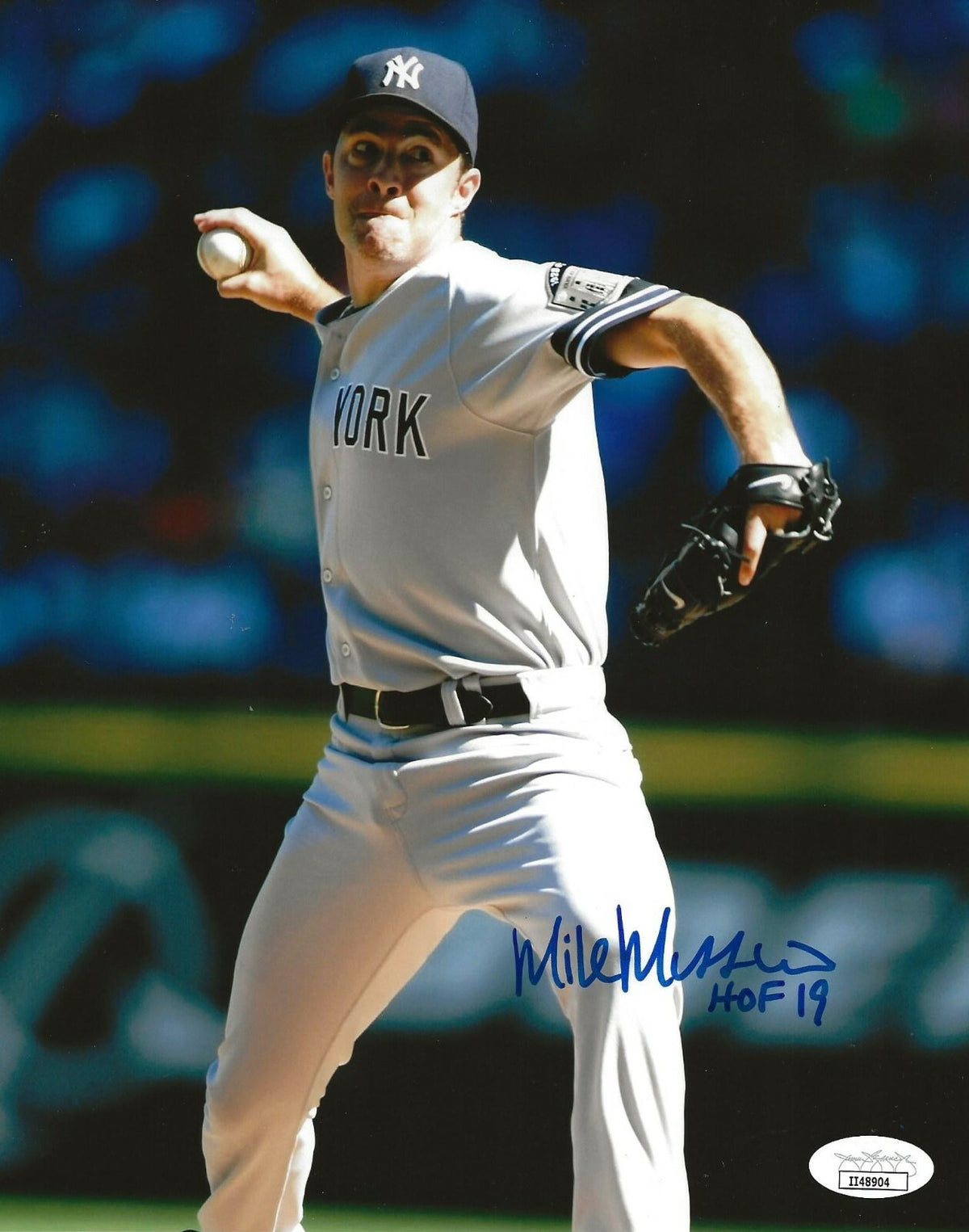 Mike Mussina signed New York Yankees 8x10 photo W/ HOF Inscription 4 JSA