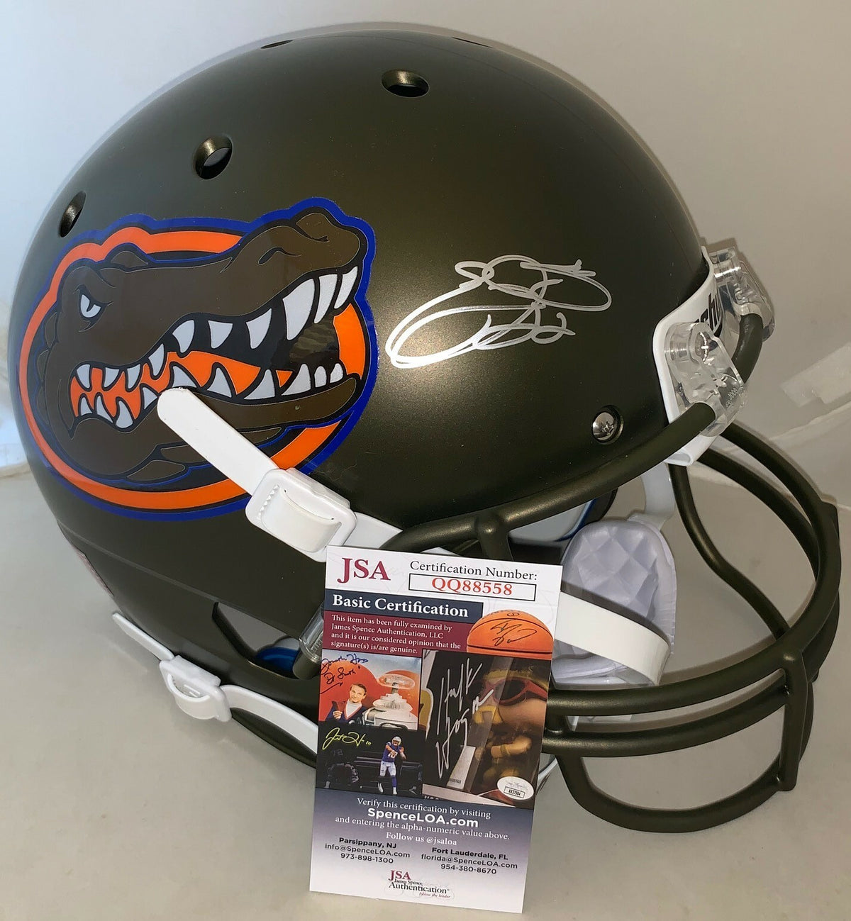 Emmitt Smith signed Florida Gators Matte Green F/S Helmet Prova & JSA Ect Proof