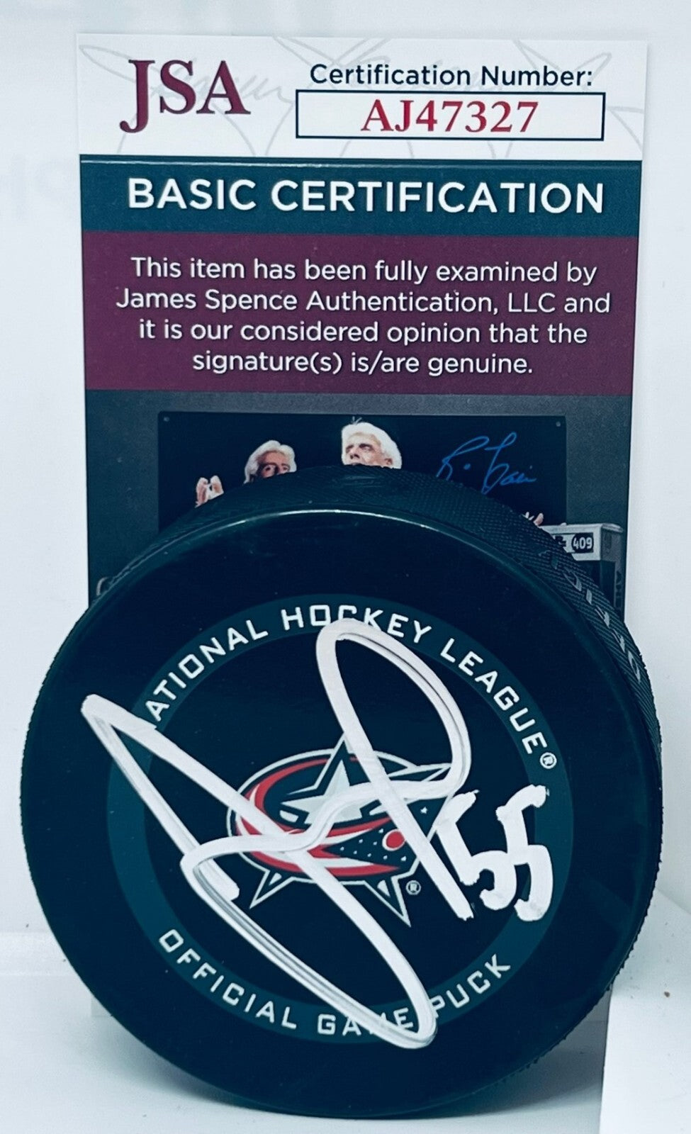 David Jiricek signed Columbus Blue Jackets Official Game Puck autographed JSA