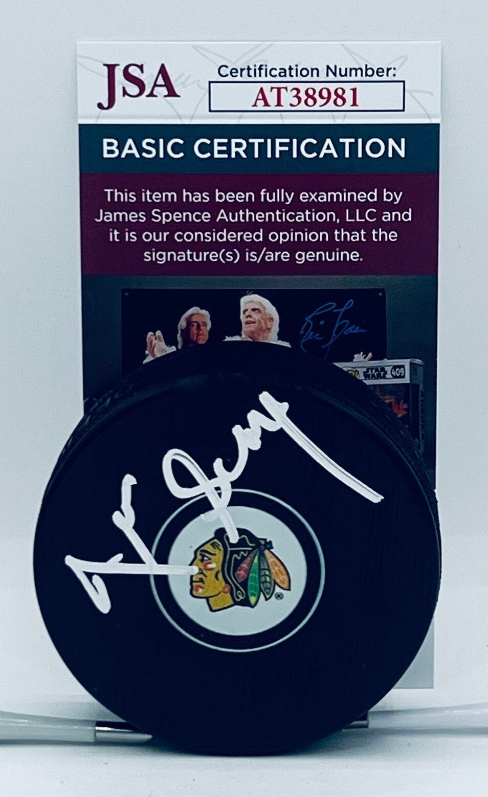 Denis Savard signed Chicago Blackhawks Logo Puck autographed JSA