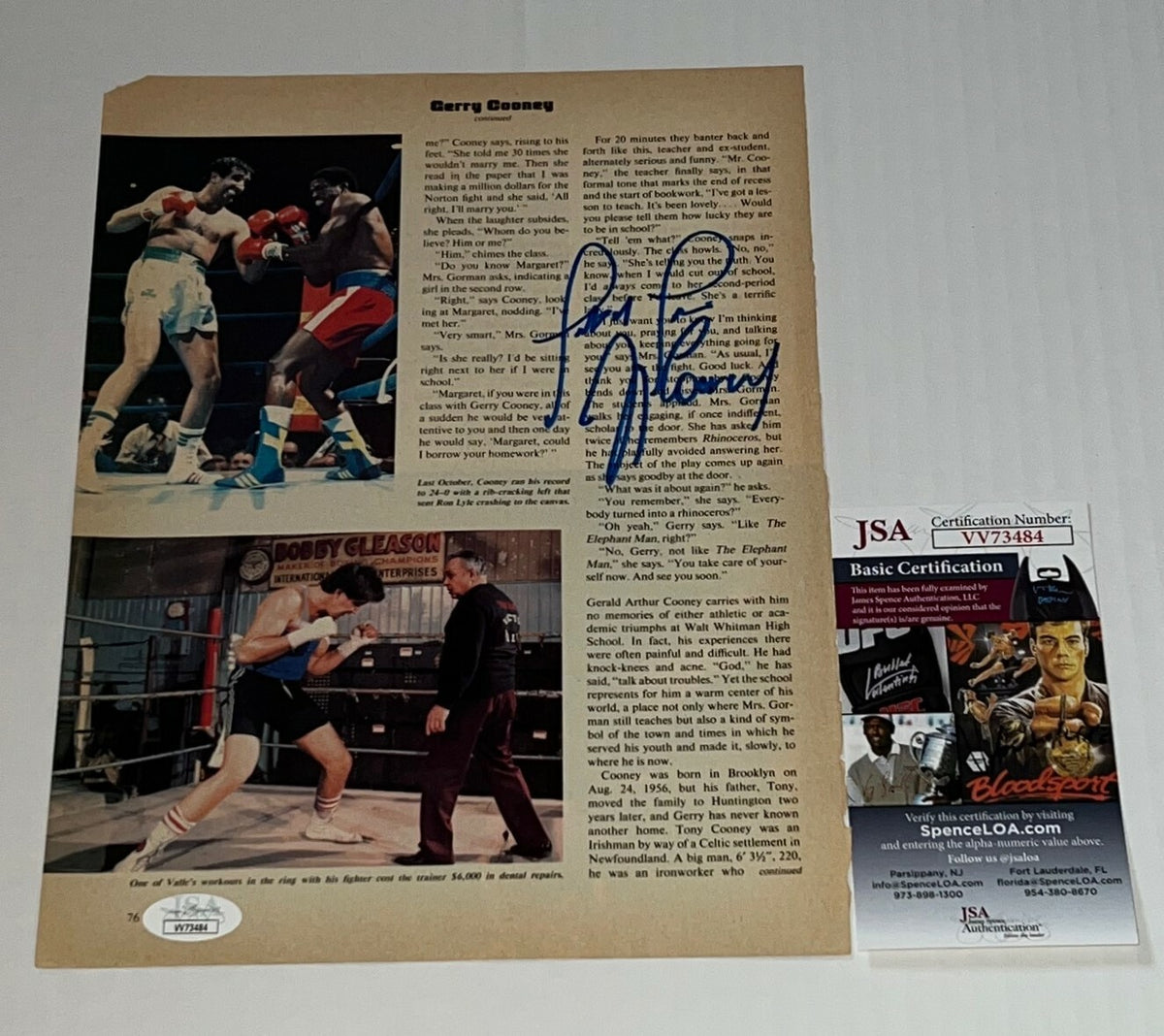 Gerry Cooney signed Boxing Magazine Page autographed 4 JSA