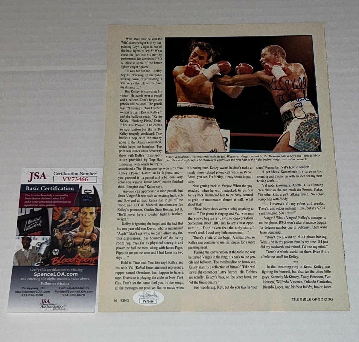 Kevin Kelley The Flash signed Magazine Page Boxing Champ autographed 2 JSA