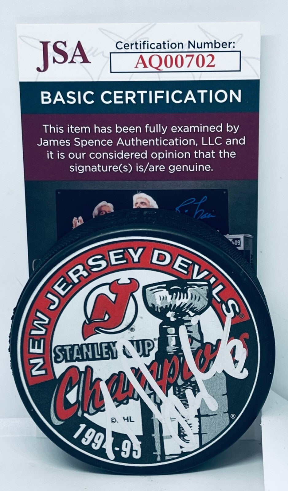 Sergei Brylin signed New Jersey Devils 1995 Stanley Cup Champs puck JSA COA