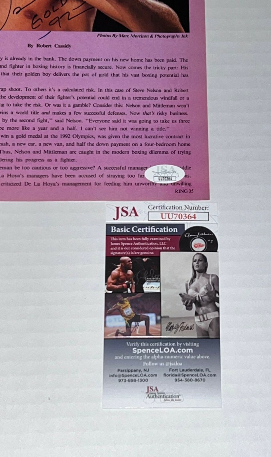 Oscar De La Hoya signed Vintage Magazine Page Boxing Champ autographed JSA