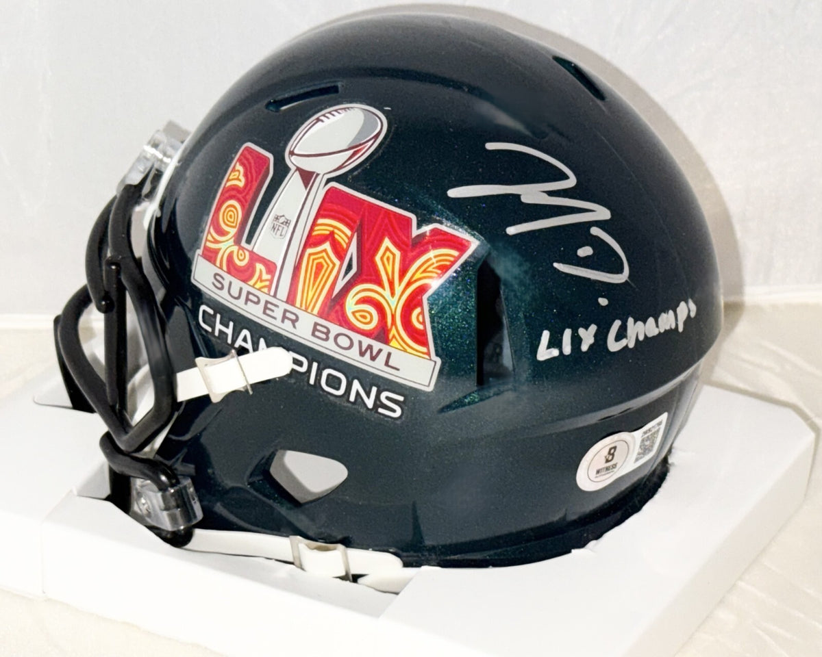 Jahan Dotson signed Eagles Super Bowl LIX Champs mini helmet 2 Beckett Witnessed
