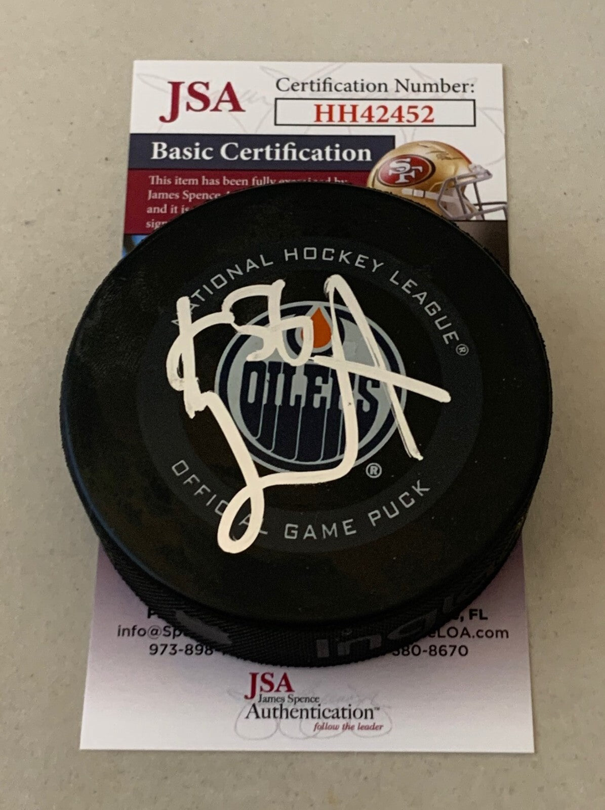 Kailer Yamamoto signed Edmonton Oilers Official Game Puck autographed JSA