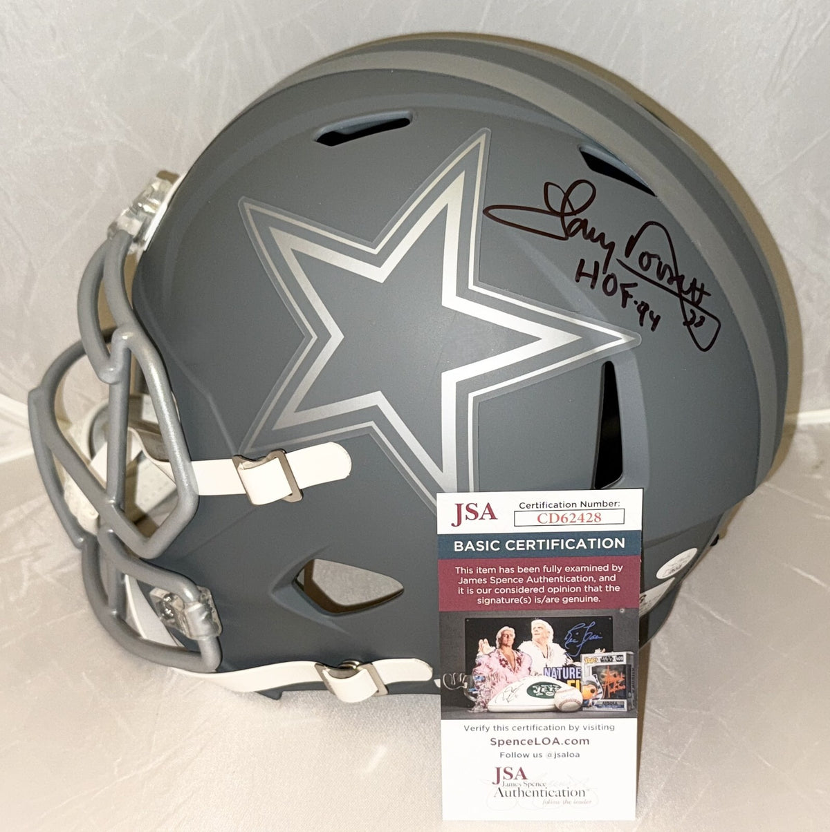 Tony Dorsett signed Dallas Cowboys Slate Full Size Helmet W/ HOF Inscription JSA