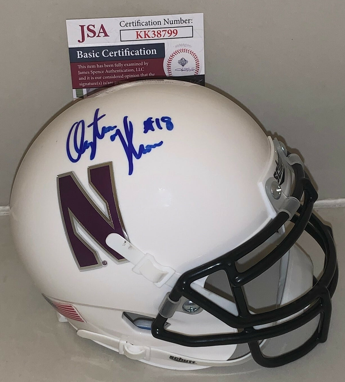 Clayton Thorson signed Northwestern Wildcats White mini helmet autographed JSA 
