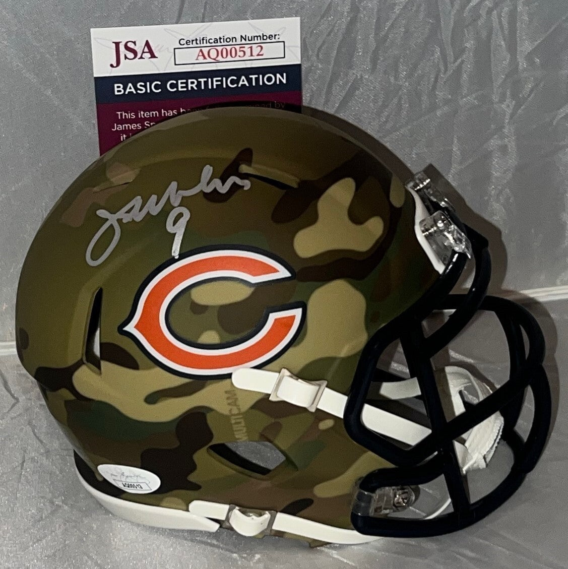 Jim McMahon signed Chicago Bears Camo mini helmet autographed JSA