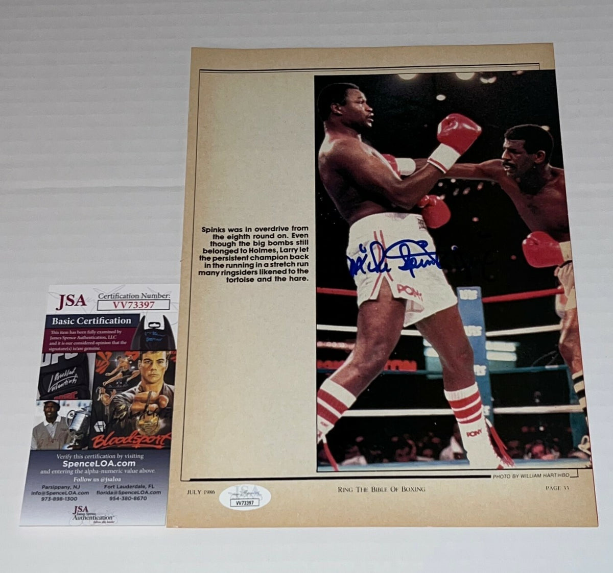 Michael Spinks Jinx signed Magazine Page Boxing Champ autographed 11 JSA