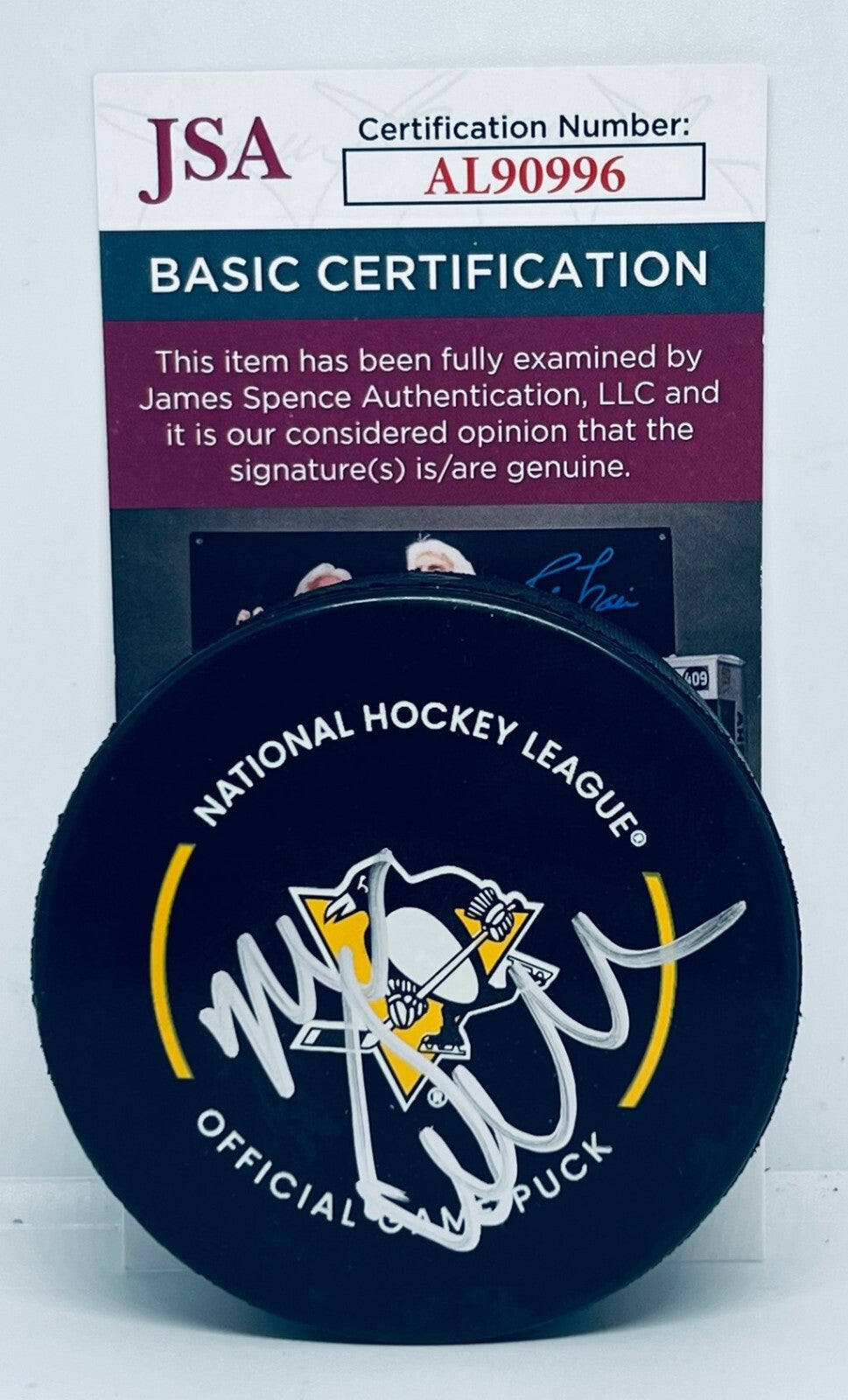 Mike Sullivan signed Pittsburgh Penguins Official Game Puck autographed Pens JSA