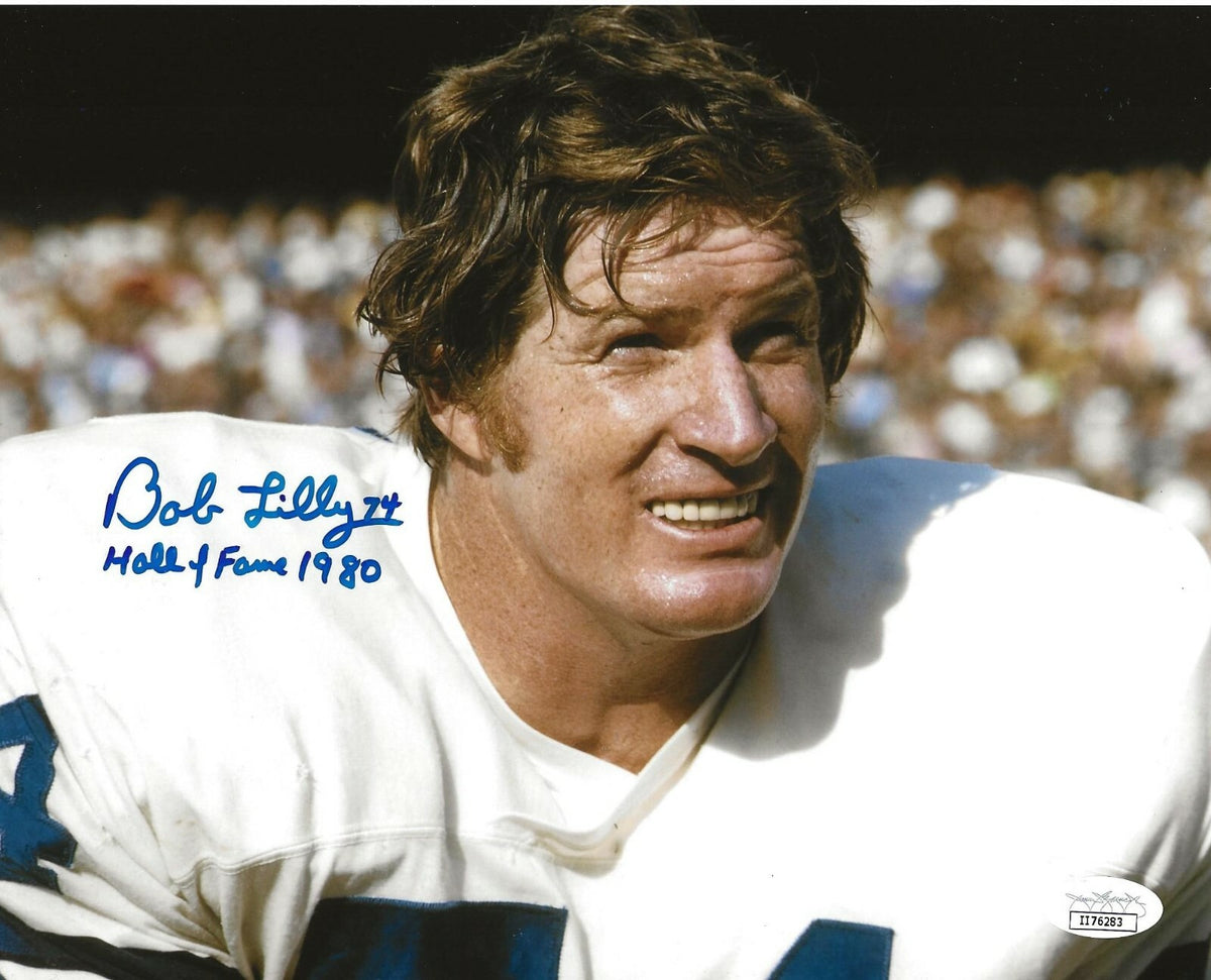 Bob Lilly signed Dallas Cowboys 8x10 photo autographed W/ HOF Inscription JSA