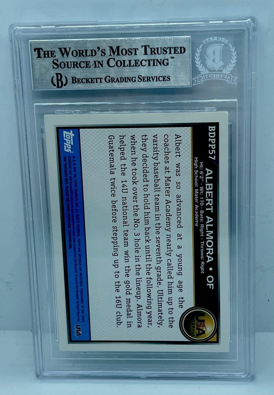 Albert Almora USA signed 2010 Bowman Draft Prospects #BDPP57 Card Beckett