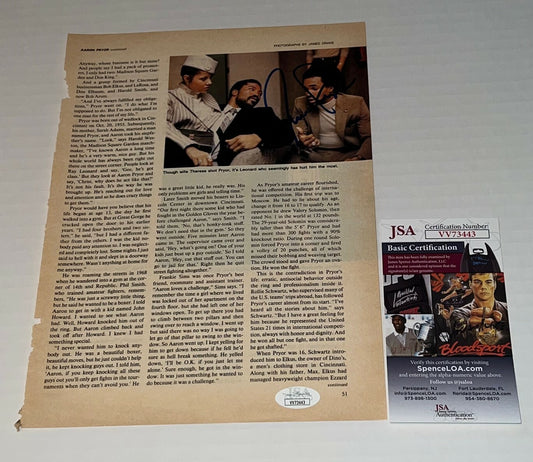 Aaron Pryor The Hawk signed Magazine Page Welterweight Champ autographed 3 JSA
