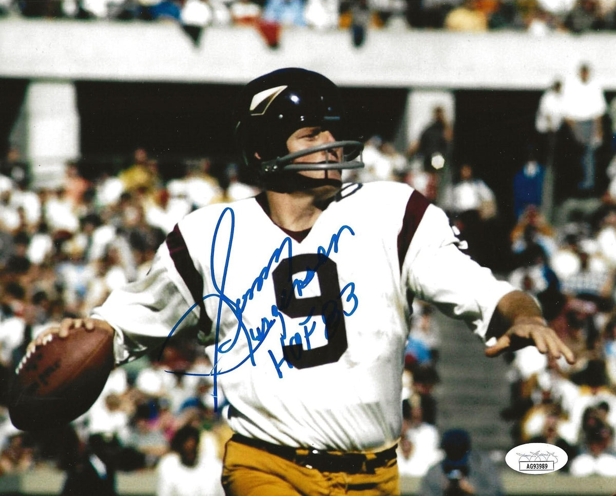 Sonny Jurgensen signed Washington Redskins 8x10 photo W/ HOF Inscription 4 JSA