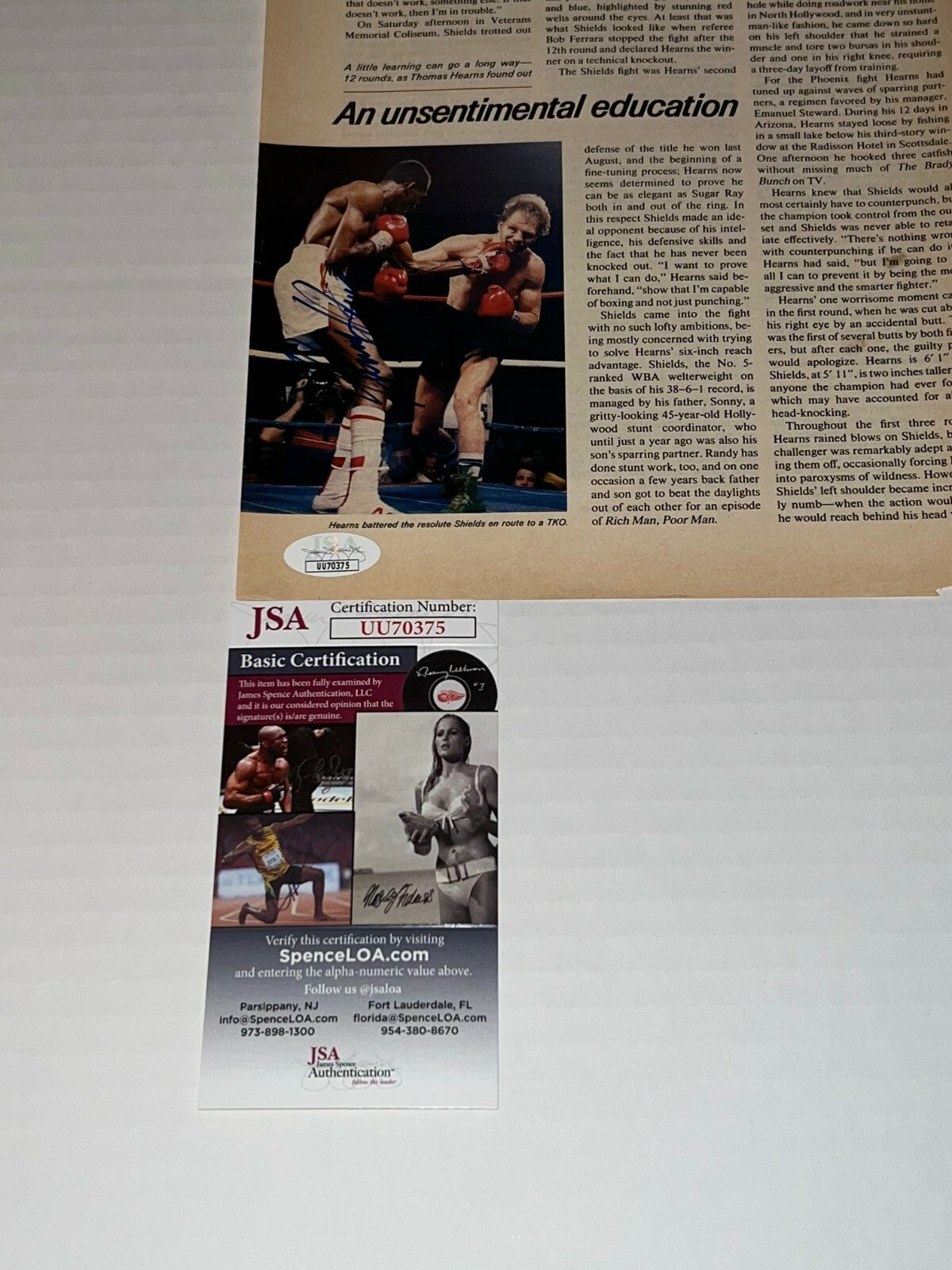 Thomas Hearns The Hitman signed Magazine Page Boxing Champ autographed 4 JSA
