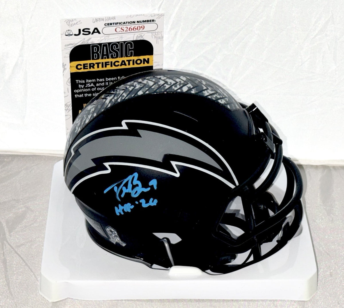 Drew Brees signed Chargers 2026 STS mini helmet + HOF 26 Inscription JSA