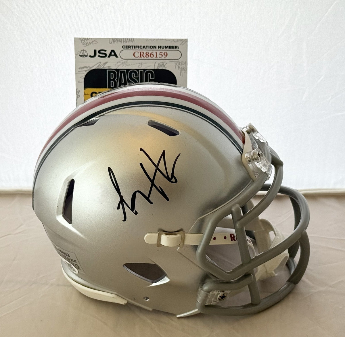 A. J. Hawk signed Ohio State Buckeyes mini helmet autographed JSA