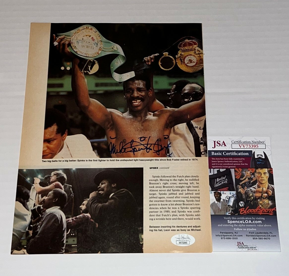 Michael Spinks Jinx signed Magazine Page Boxing Champ autographed 13 JSA