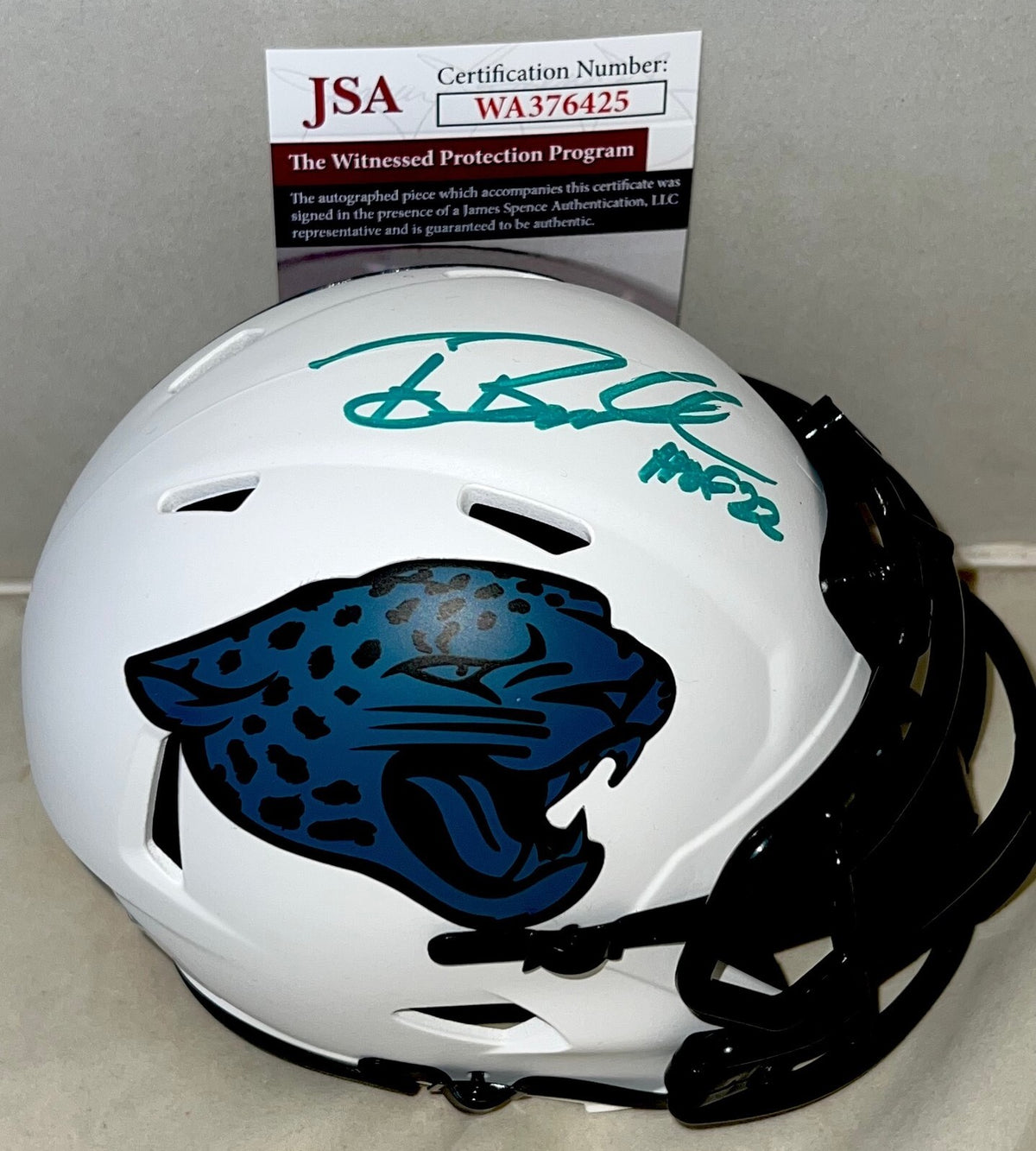 Tony Boselli signed Jacksonville Jaguars Lunar mini helmet W/ HOF JSA Witnessed