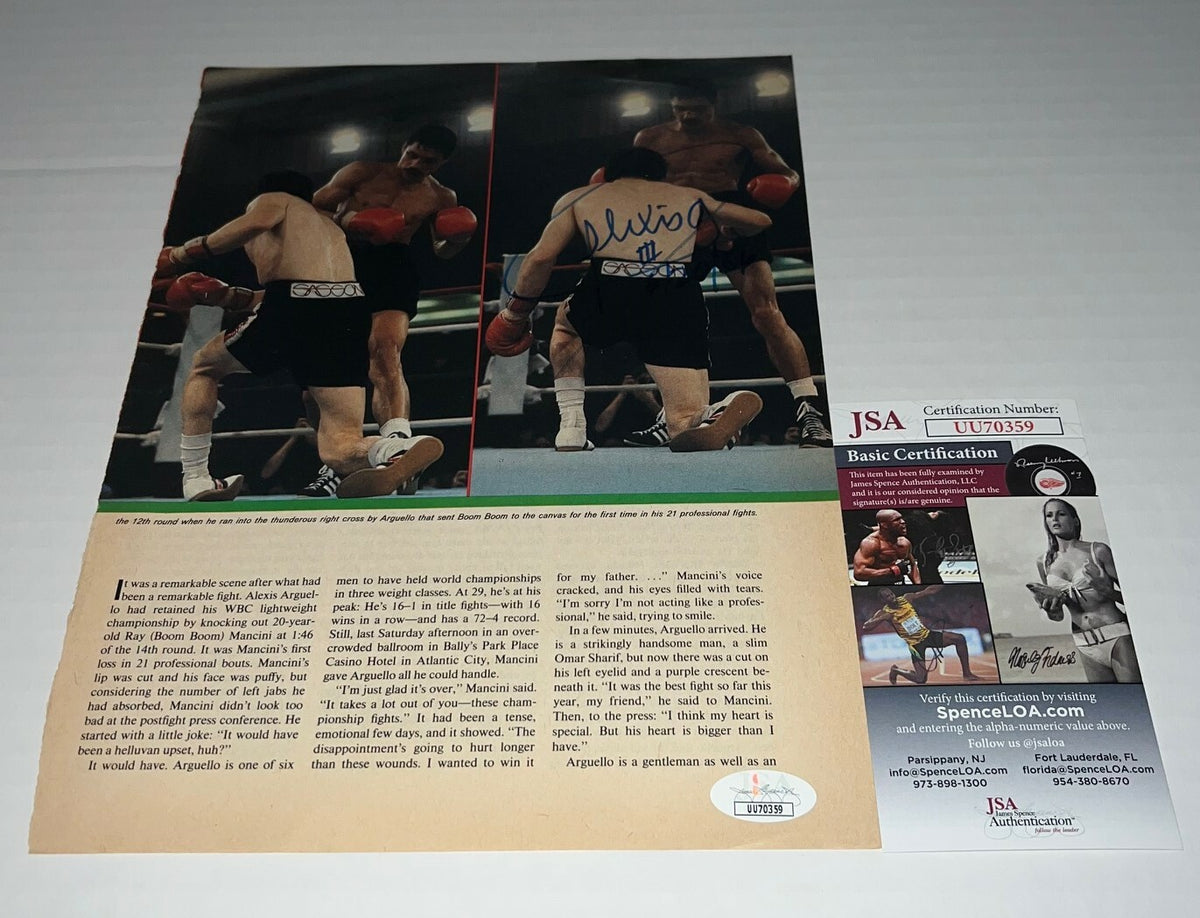 Alexis Arguello Boxing Legend signed Magazine Page autographed JSA